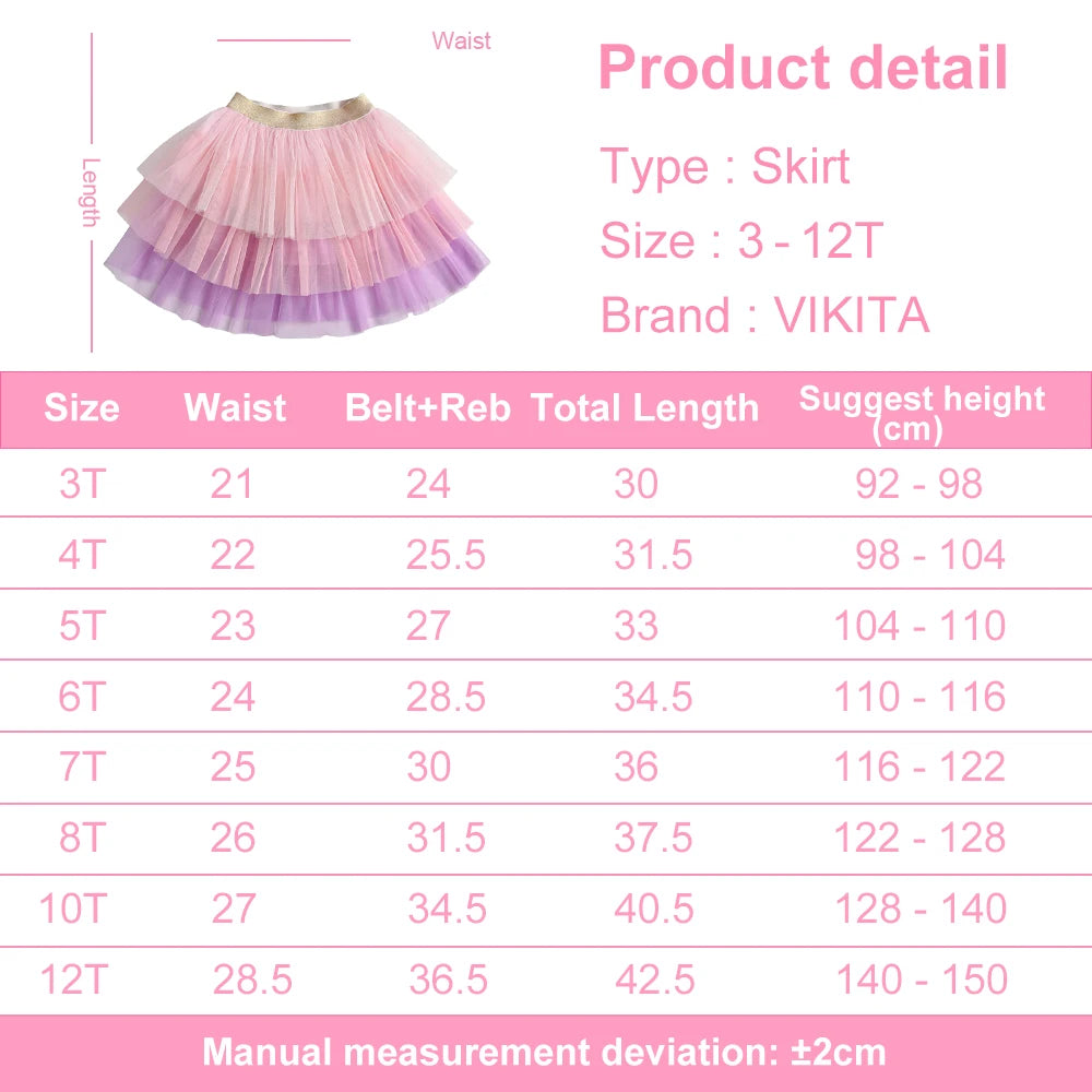 VIKITA Girls Princess Skirts Kids Layered Mesh Tulle Tutu Mini Skirt Girls Birthday Party Performance Ballet Skirt Kids Clothing