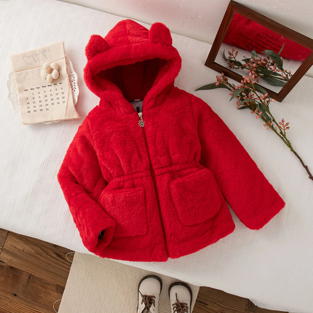 Winter New Solid Color Long Sleeved Baby Girl Coat, Thick And Warm Children'S Clothing Suitable For Babies Of 90-140 Height