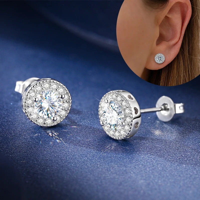 100% 925 Sterling Silver Classic Round Cut Moissanite Stud Earrings Ring Set Platinum Lab Diamond For Women Wedding Jewelry Gift