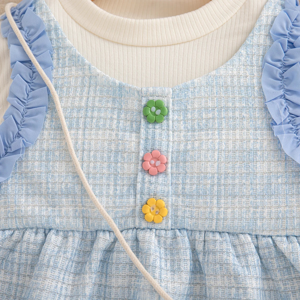 9 Months -3 Years Old Spring And Autumn New Simple Striped Baby Girl Dress, White Long Sleeved Children'S Clothing + Flower