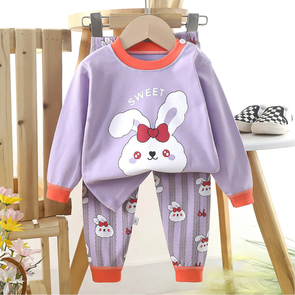 1pcs Children's Underwear Set Kids Soft Cotton Pajamas Boys Girls Baby Spring Autumn Cute Cartoon Long Sleeve Home Sleepwear