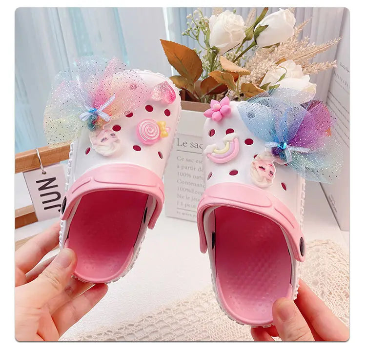 Disney Girls' Slippers Summer Princess Elsa Children's Girls Hole Shoes Summer Frozen Slippers Blue Pink Shoes Size 24-40
