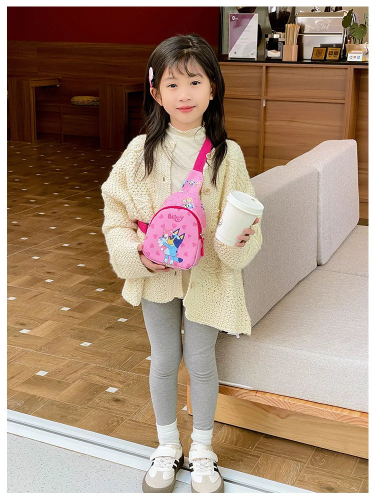 Bingo Friends Children's Bag Cute Bluey Family kids Chest Bag Kindergarten Cartoon Light Crossbody Bag Halloween Christmas gift