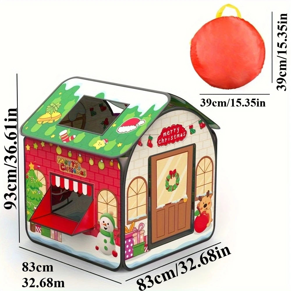 Christmas Play Tent for Kids Playhouse with Doors Windows Indoor & Outdoor Toddler Playhouse Pretend Play Toy Christmas Gift
