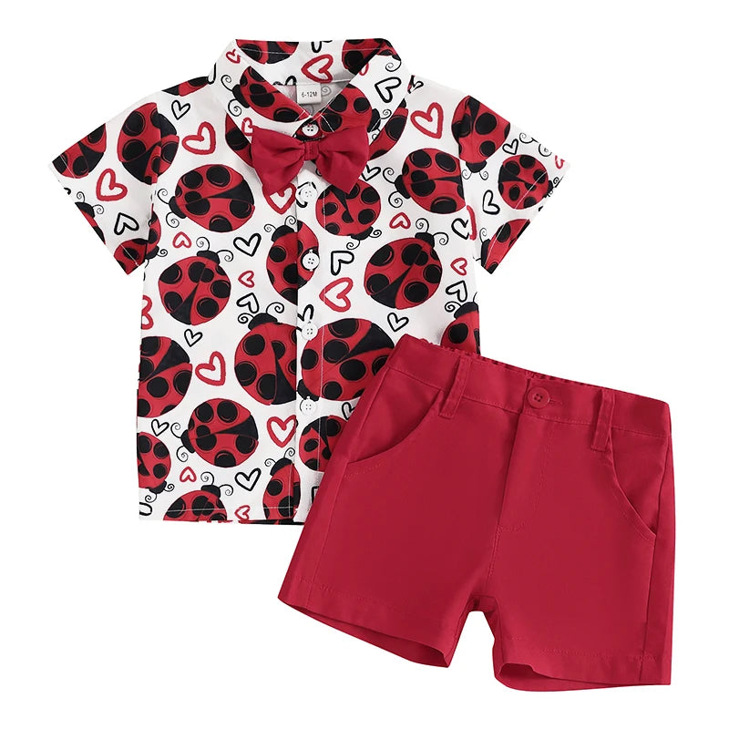 Toddler Boys Summer Outfit Set Short Sleeve Dinosaur Print Shirt with Shorts Kids Clothing Set for Baby Boys