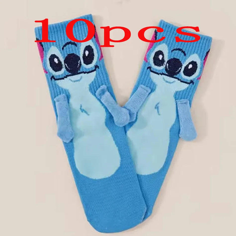 Stitch hand in hand sock sock female Japanese cartoon cartoon tube stack sock cute children Christmas sock gift
