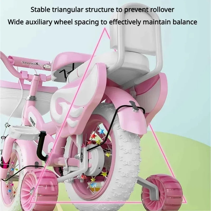 Folding Children's Bicycle Cute Cartoon Princess Girls Bike with Training Wheels Doll Seat & Basket Kids Boys Cycle Bikes (Pink)