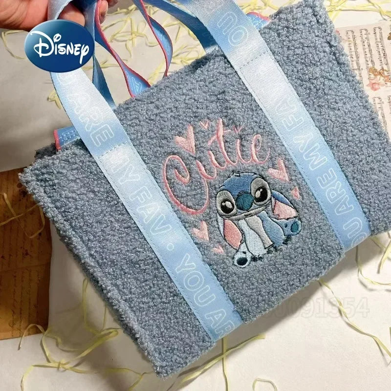 Disney Stitch New Women's Plush Shoulder Bag Cartoon Cute Women's Plush Shoulder Messenger Bag Fashion Embroidery Women's Bag