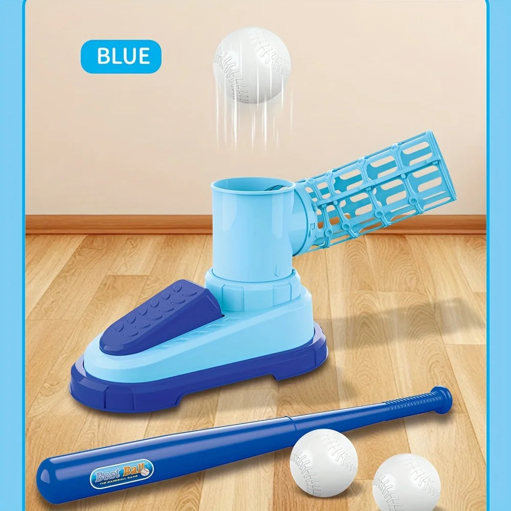 Baseball Tee T-Ball Set for Kids Toddler Baseball Set with Step-On Pitching Machine Pop Up Balls Outdoor Christmas Gift for Boys
