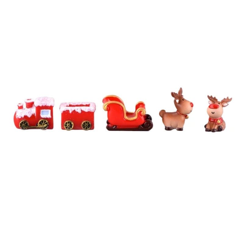 Christmas Santa Claus Elk Sleigh Locomotive Carriage Micro Landscape Snow Scenery Ornaments for xmas party favor christmas decor