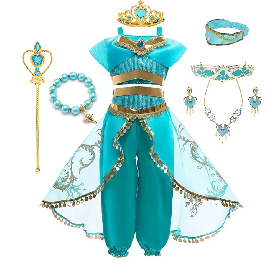 Girls Snow Queen Elsa Anna Kids Costumes For Girls 2024 Carnival Party Prom Gown Children Clothing Frozen Jasmine Princess Dress