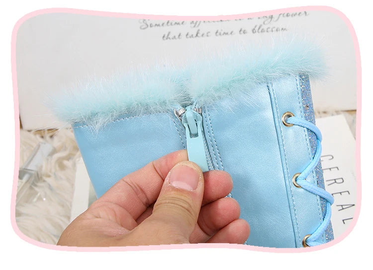 Disney Girls' Princess Elsa Frozen Boots Children's Long Sleeve Boots Women's Cotton Winter Plush Thickened High Sleeve Boots