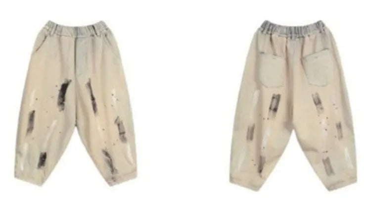 2025 Spring/Autumn Boys' Hip-Hop Long Pants, Kids' Size 12-14 Versatile Graffiti Casual Streetwear Trousers