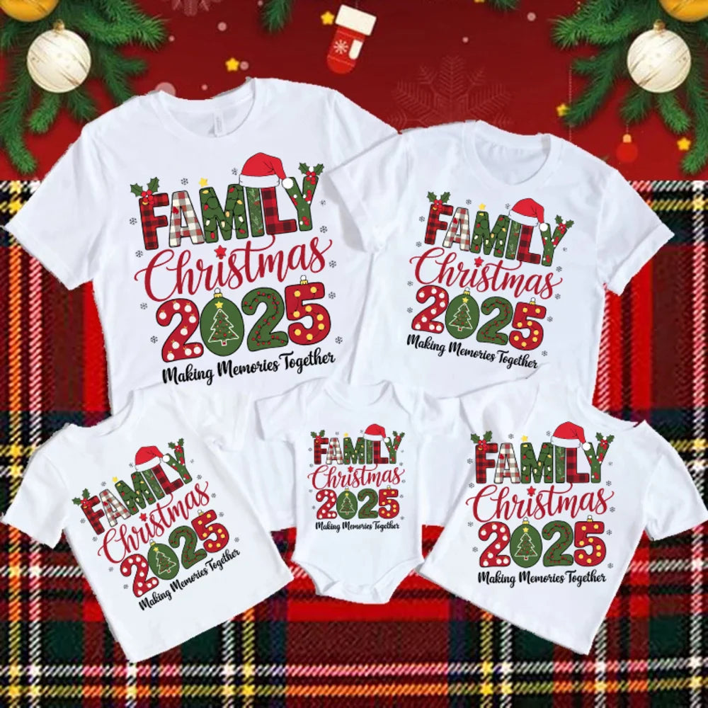Family Christmas 2025 Merry Xmas T-Shirt Year End Party Dad Mom and Me Shirts Christmas Light Party Clothes Parents and Baby Tee