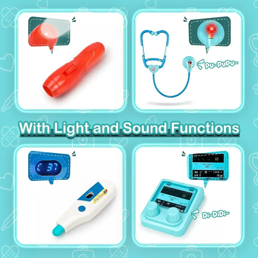 2 in 1 Doctor Kit for Kids Pretend Play Medical Station with Stethoscope Thermometer Sounds & Lights Doctor Toys for Boys Girls