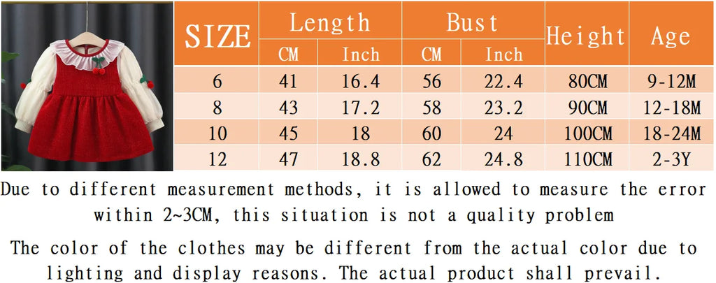 Autumn And Winter New Thickened And Warm Baby Girl Dress, Sweet Red Children'S Clothing For Christmas Parties (9 Month-3 Years)