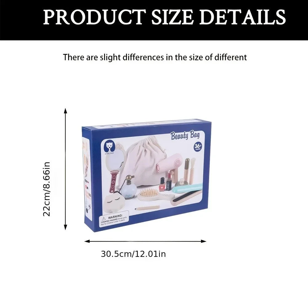 Montessori Wooden Makeup Toys for Girl, Girls Pretend Beauty Makeup and Salon Set Toys, Toddler Makeup Kit Gift Toys