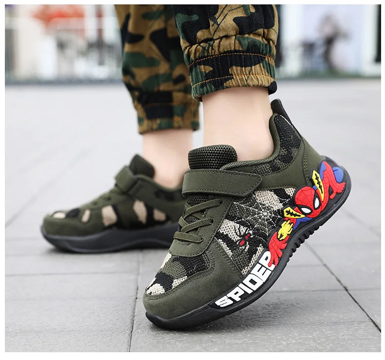 Disney Shoes Children Camouflage Green Sneaker Shoes For Kid Walking PU Breathable Shoes Size 26-35