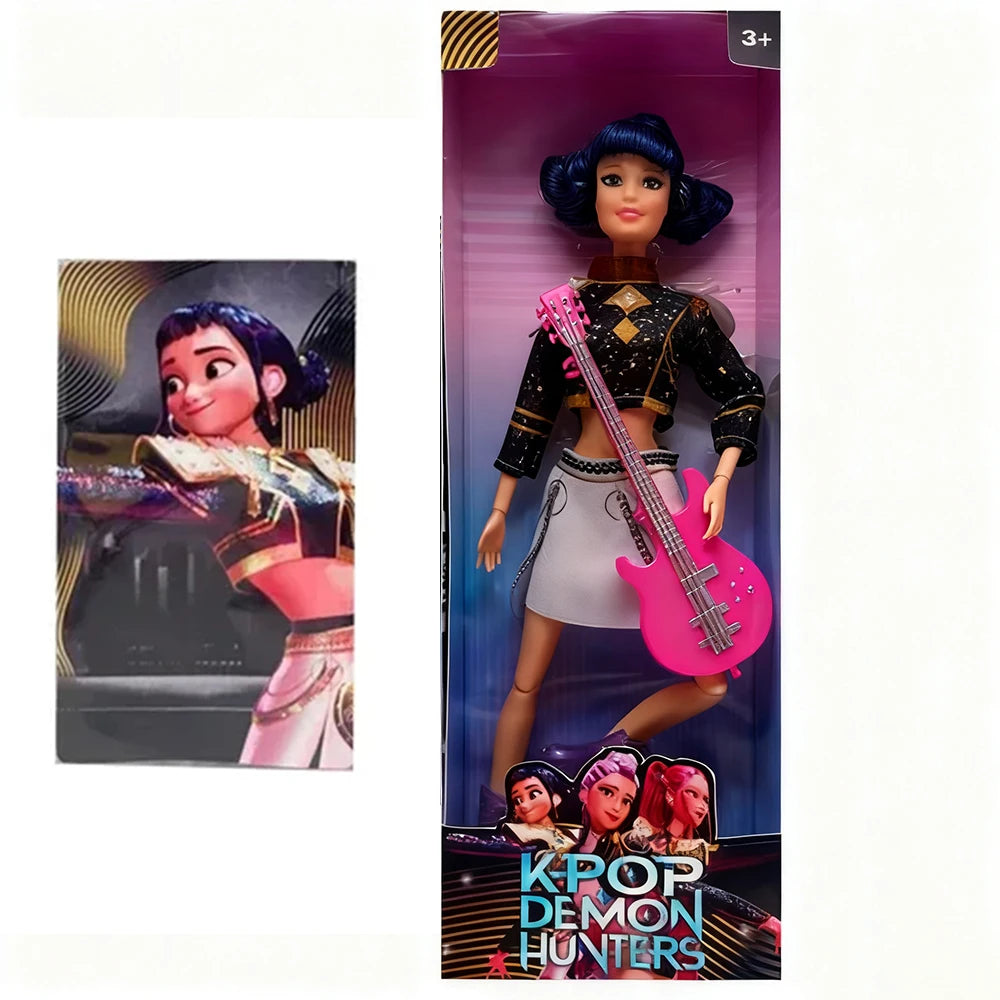 %%Christmas Gift Doll Anime K-Pop Demon Hunters Doll Rumi/Mira/Zoey Toy with Pink Guitar Colorful Light-Up Feature & Theme Song