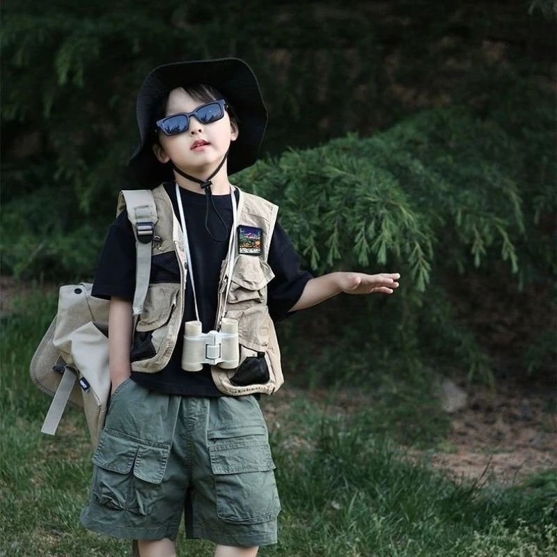 2025 New Autumn Outdoor Tactical Vest for Kids Boys Girls Olive Green Kids Cargo Vest Lightweight Waterproof Hiking Jacket