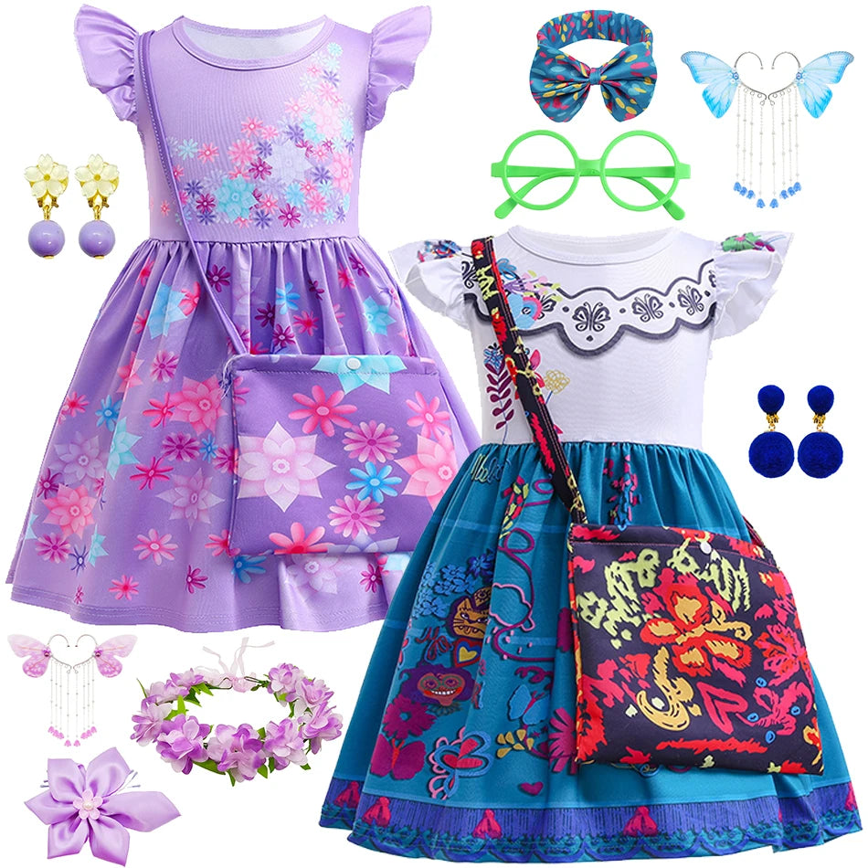Mirabel Isabela Cosplay Princess Dress Kids Encanto Charm Costume Girls Halloween Children's Day Birthday Party Holiday Clothes