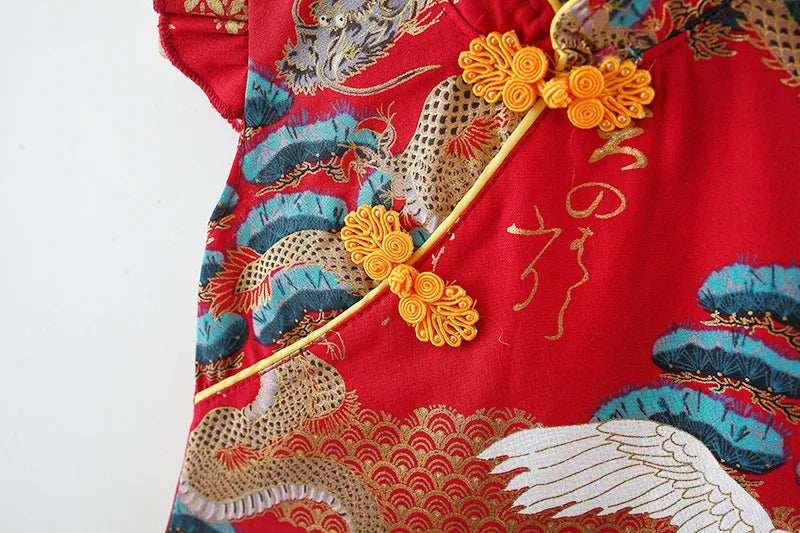 (9 Months -3 Years Old) Summer New Chinese Retro Style Baby Girl Dress, Spring Festival Party Children'S Clothing