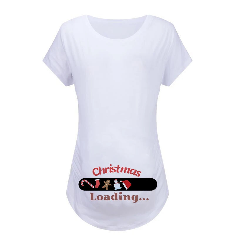 Christmas Womens Maternity T-shirt Santa Baby Printed Pregnant Women T Shirt Pregnancy Casual Short Sleeve T Shirt White Clothes