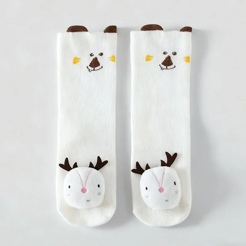 Children’s Knee High Non Slip Cartoon Animal Socks 3D Cotton Long Socks for Boys and Girls Baby Knee Protector Fall Winter Wear