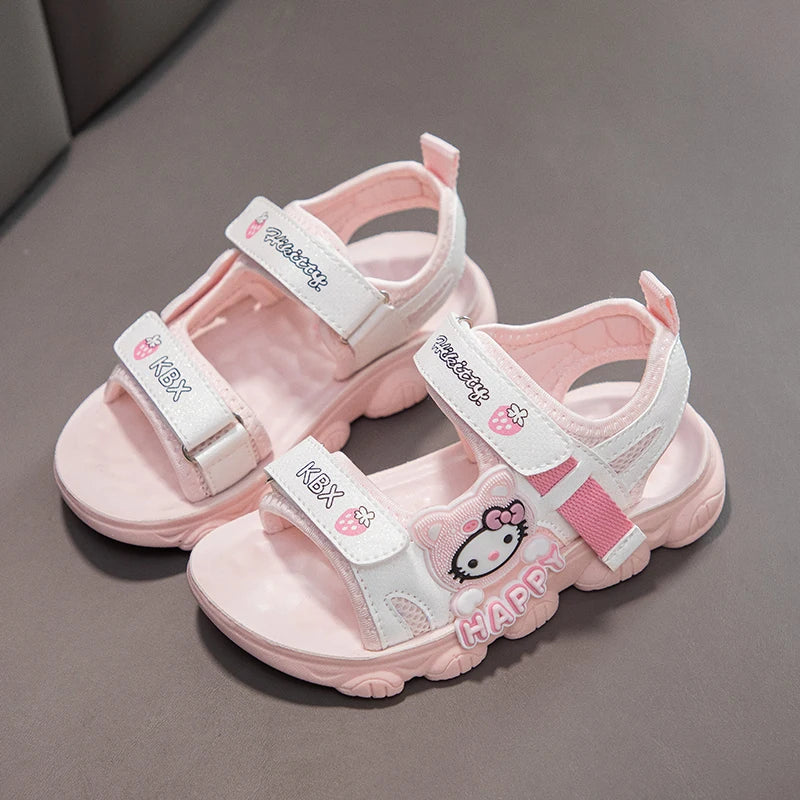Summer Bestsellers Sanrio Kuromi's New Cute Color-blocked Flat Mesh Breathable and Anti-slip Cartoon Flip-flops for Girls