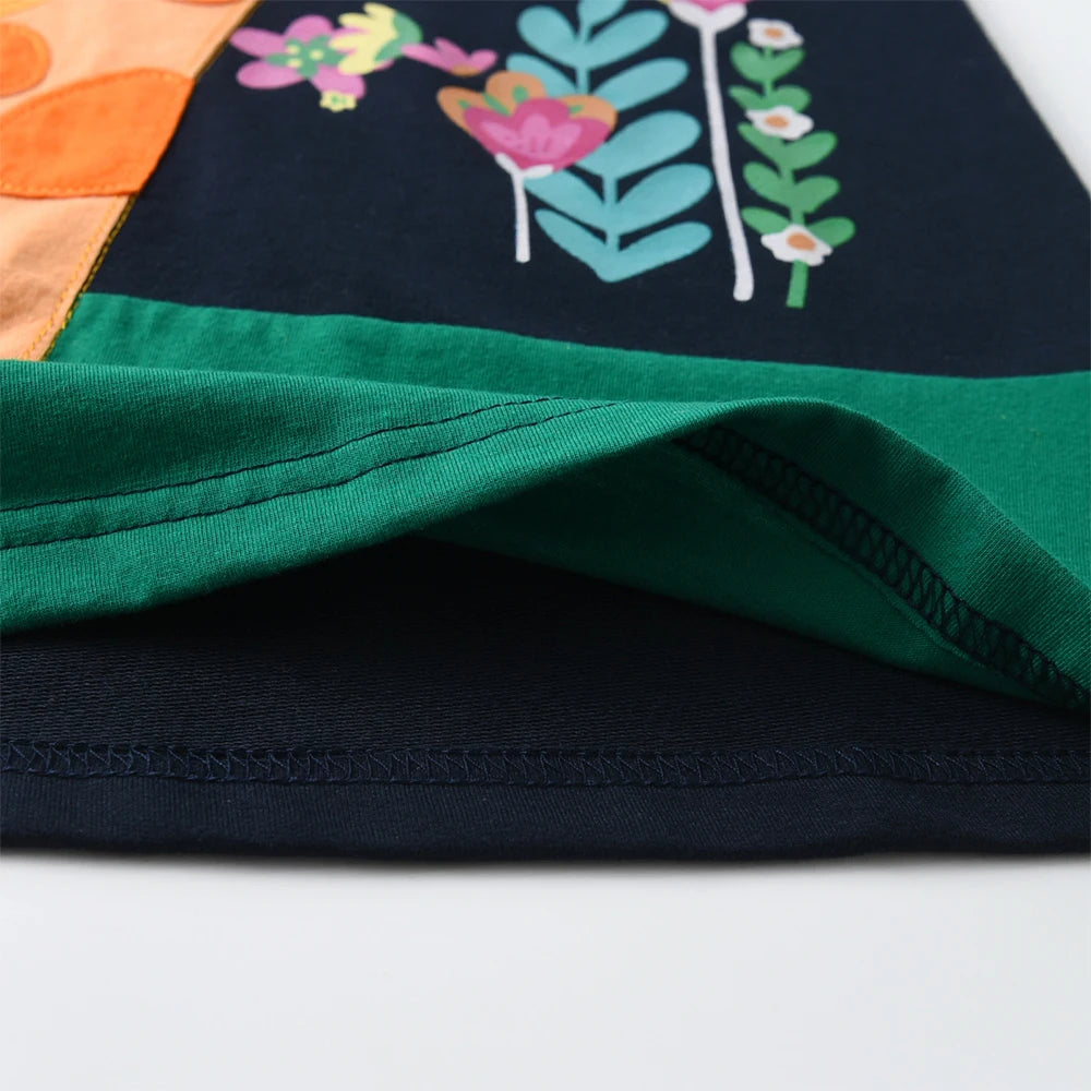 DXTON Girls Sporty Hooded Dress Rainbow Striped Children Dress Floral Giraffe Applique Animal  Winter Baby Toddler Casual Dress