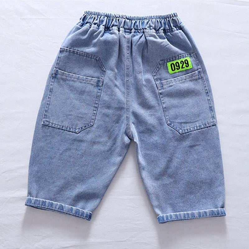 2024 New Teenage Boys Denim Shorts 4-10 Years Summer Fashion Letter Printed Soft Trousers For Kids Children Casual Pants