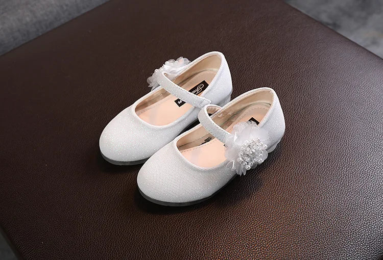 Korean Style Fashion Kids Beaded Little Flowers Leather Shoes Girls Princess Shoes Children Crystal Soft Bottom Dancing Shoes
