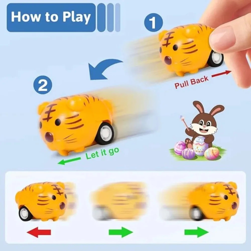 Animals Pull Back Cars Friction Powered Push and Go Back and Forth Vehicles Car Toys Racing Car Playset Toys Christmas Gift