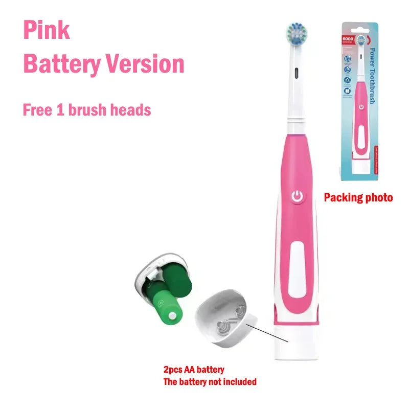 Electric Toothbrush Rounded 3D Heads Teeth Brush Soft Bristle Vibrate Rotation Gum Care Battery Power Teeth Whitening For Adults