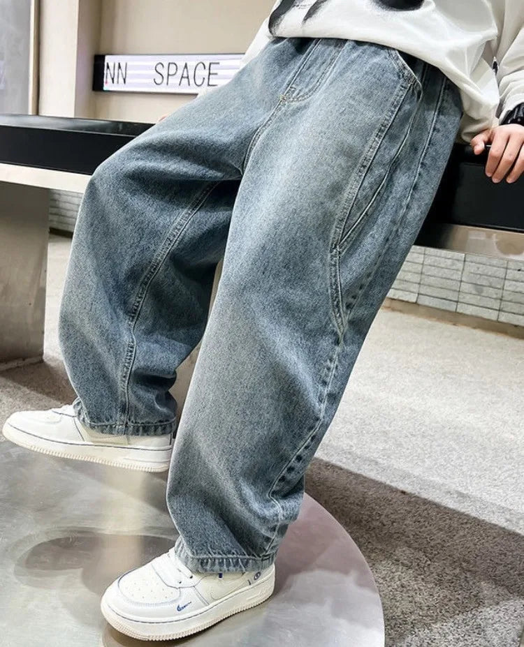 2025 Spring New Boys Loose Fit Jeans Long Pants for Toddler & Big Kids, Handsome Casual Denim Pants, Trendy Kids Clothing
