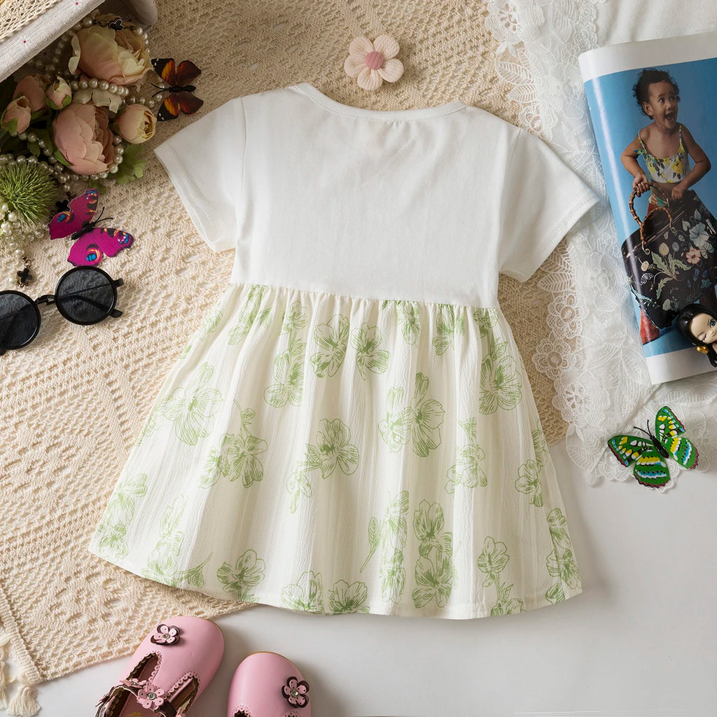 6-24 Months Summer New Soft And Comfortable Baby Girl Dress, Sweet Flower Children'S Short Sleeved Clothes