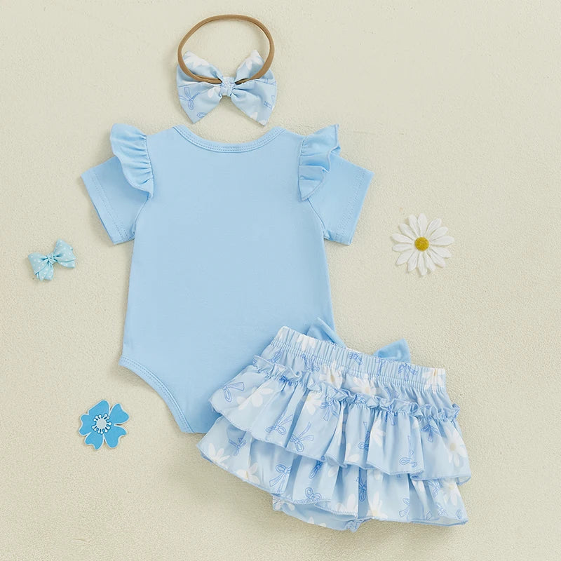 Daddy s Little Princess Father s Day Matching Outfits Letter Print Romper Shorts Headband 3Pcs Clothing Set for Baby Girl