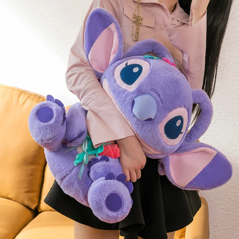 Disney Purple Embracing Flower Stitch Doll Cartoon Cute Stitch Plush Toy Room Decoration Kawaii Cartoon Pillow Kid Birthday Gift