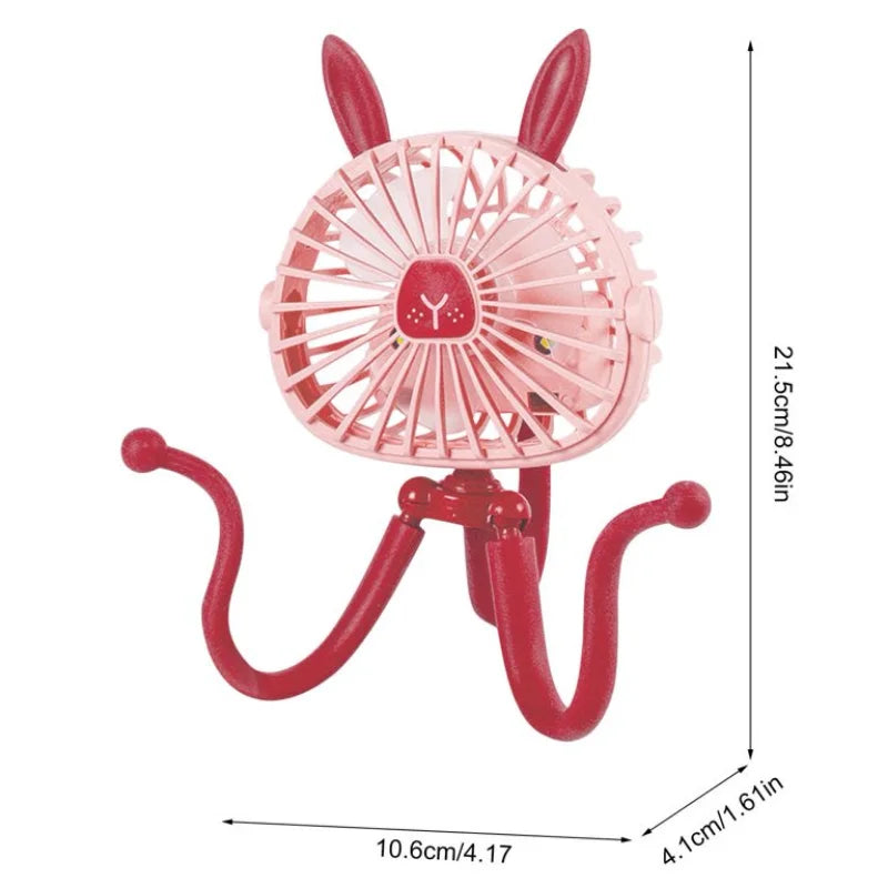 Baby Stroller Cooling Fan, Portable Fan with Tripod Clip on, Handheld Fan USB Rechargeable for Bed, Car Seat, Travel, Camping