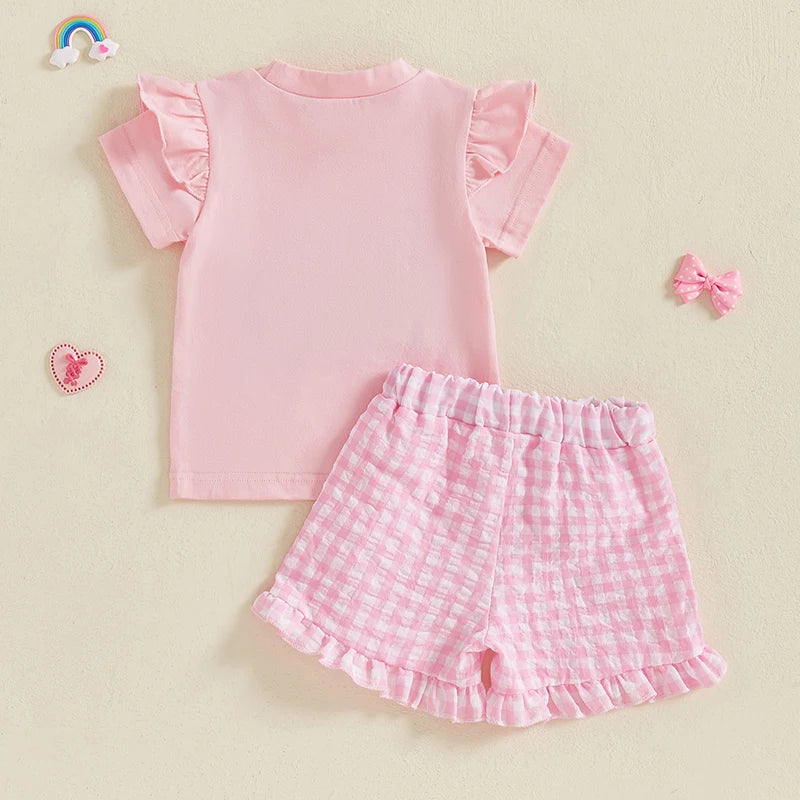 Toddler Girl Cute Unicorn Printed Short Sleeve T-Shirt and Denim Shorts 2-Piece Summer Outfit Set for 1st Birthday Party