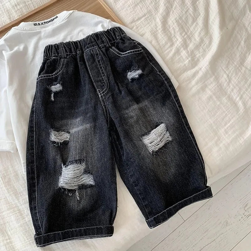 Boys' Trendy Jeans 2025 Spring Autumn Kids Casual Long Pants, Versatile & Stylish Children's Denim Wear for Ages 6-12