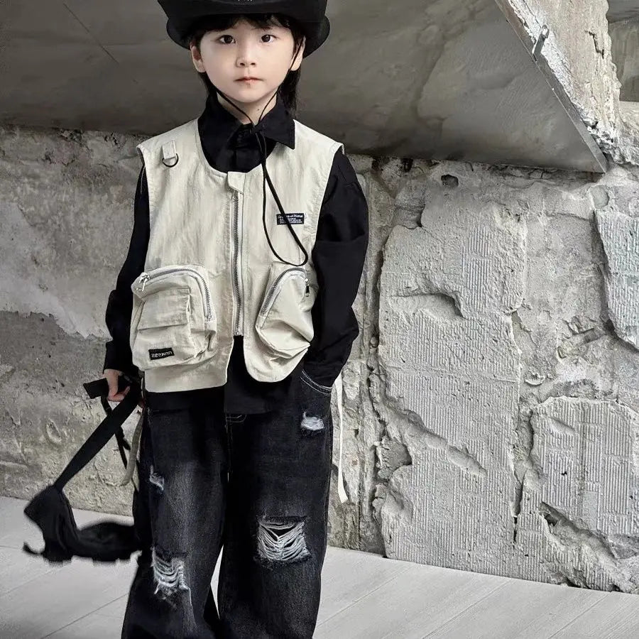 Kids' Korean Style Ripped Jeans Edgy Streetwear Pants for Toddler Boys & Girls Spring/Fall