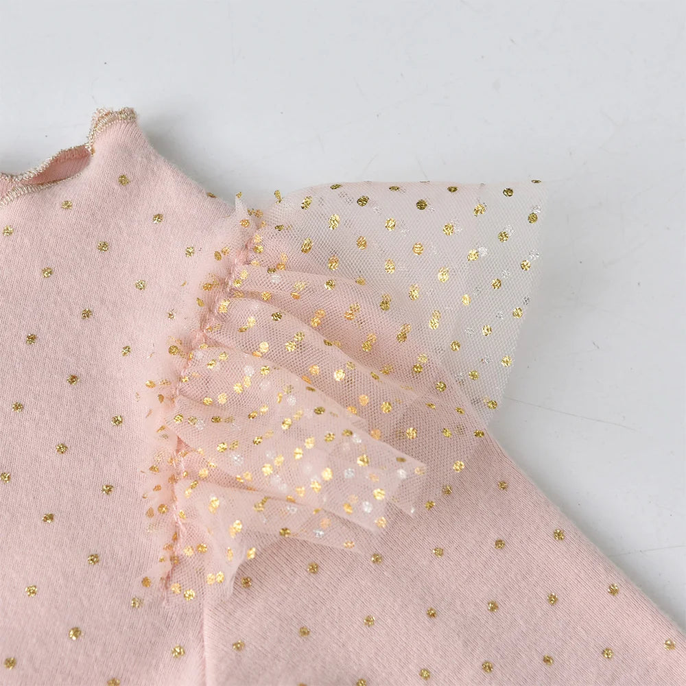 VIKITA Girls Knitted Dress Long Sleeve Autumn Spring Pink Dresses Girls Birthday Party Mesh Cotton Casual Dress Kids Clothes