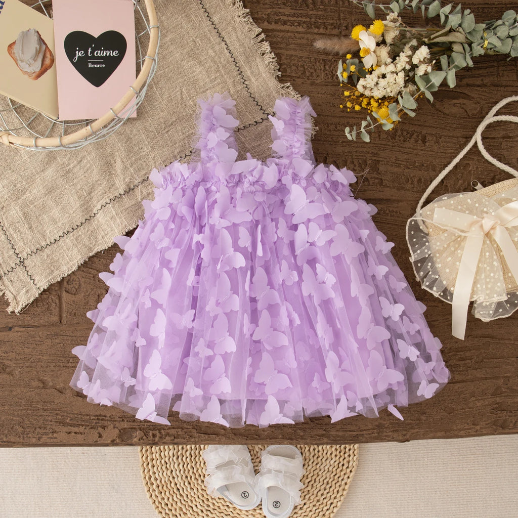 Summer New Butterfly Chiffon Baby Girl Princess Dress, Birthday Party Children'S Clothes For Babies Aged 3 Months To 3 Years Old