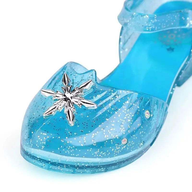 Children's Sandals Summer Crystal Shoes Classic Frozen Princess Elsa Jelly High Heels Party Dance Blue Shoes Size 26-35