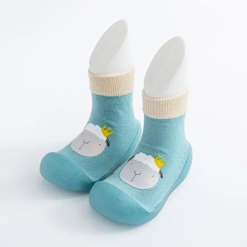 Cute Baby Walking Shoes Soft Soled Knitted Cotton Socks Children's Socks Shoes Hot Stamping Cartoon Anti Kick Toe Caps