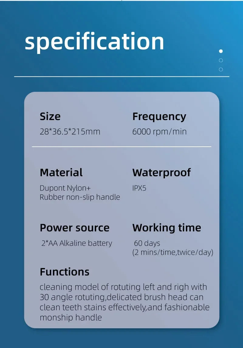 Electric Toothbrush Rounded 3D Heads Teeth Brush Soft Bristle Vibrate Rotation Gum Care Battery Power Teeth Whitening For Adults