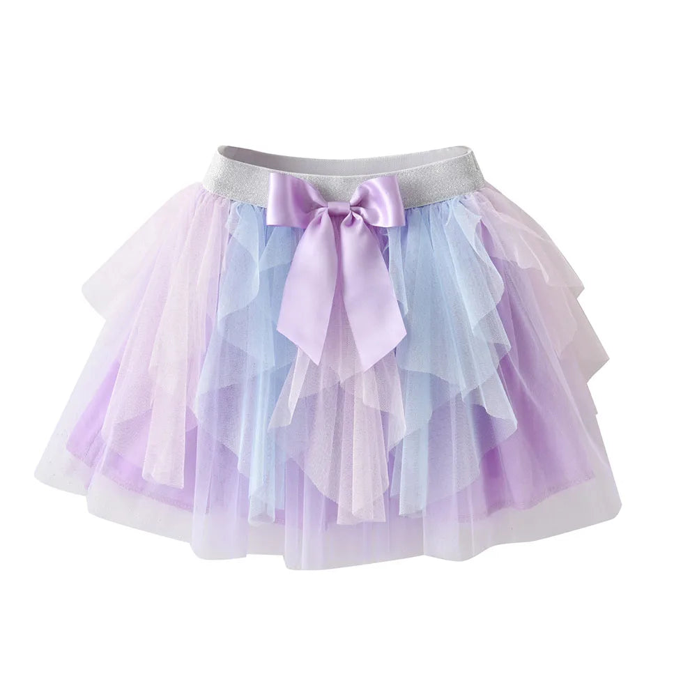 Girls Tutu Sequins Skirts Kids Clothes Bow Layered Skirts Princess Pleated Skirt Kids Mesh Skirt Girls Children Party Clothes