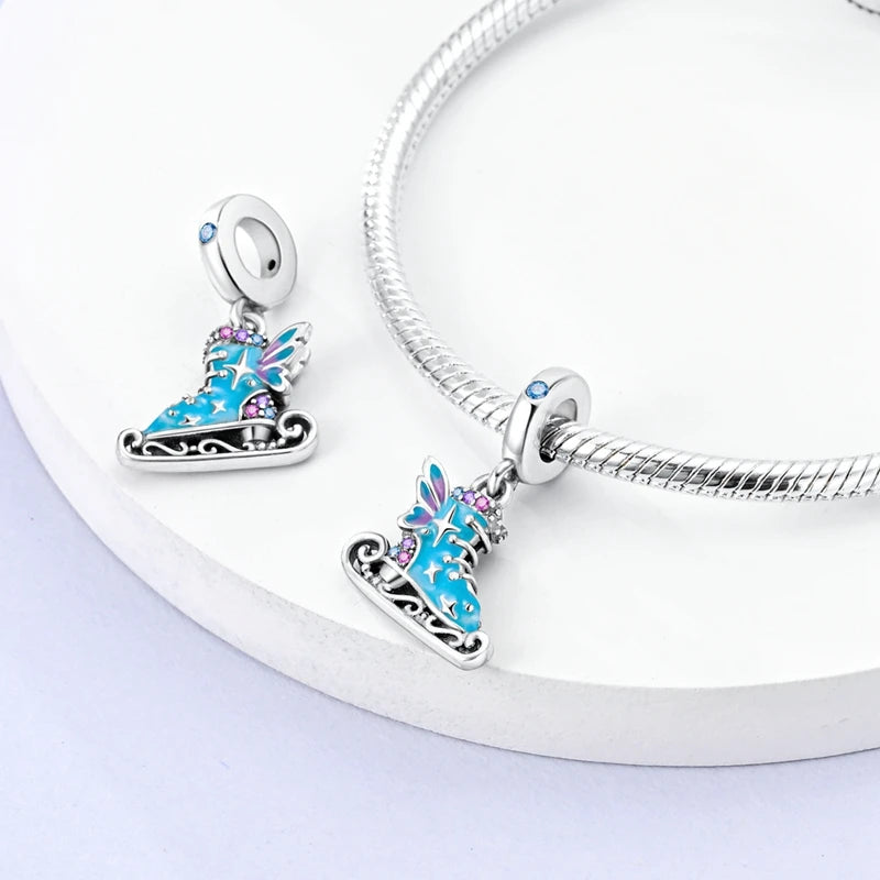 925 Sterling Silver Original Pink Ballet Shoes Charms Ballet Dancer Pendants For Women DIY Bead Fit Original Bracelet Necklace