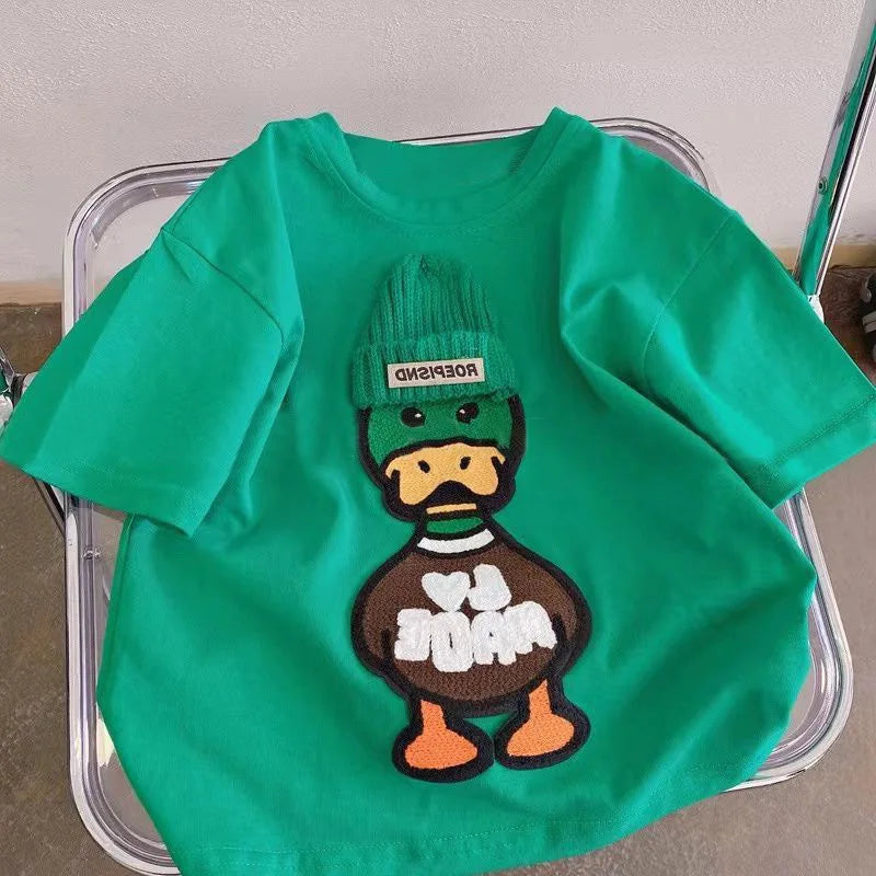 New Arrival Popular Embroidered Duck Casual Short Sleeve Boy T-shirt 2-6Year Children Baby Summer T-shirt For Boys Girls Tops